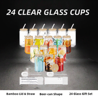 Verres à boire en forme de canette de bière Cafultgo, pailles, couvercles en bambou, compatibles lave-vaisselle et micro-ondes, lot de 24, coffret cadeau pour cocktails
