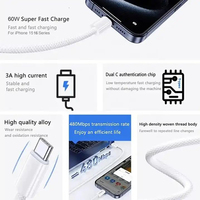 Câble Tressé en Nylon Original USB-C Double 60W Durable 1M Charge Rapide Type C vers Type C pour iPhone 17 16 15 Pro Max Plus iPad