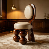 Chaise d'appoint sculpturale de style européen pour salon, avec pieds sphériques, chaises de salle à manger vintage nordiques en bois massif pour café, hôtel, banquet