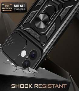 เคสกันกระแทกพร้อมขาตั้งสำหรับ iPhone 16 15 14 13 12 11 Pro Max XS XR 8 7 Plus พร้อมวงแหวนป้องกันเลนส์และที่ยึดแม่เหล็ก - Product Image 2