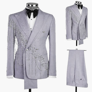 Costumes de <span class=keywords><strong>mariage</strong></span> modernes pour hommes, revers en pointe, simple boutonnage, smoking, chaîne en cristal, <span class=keywords><strong>costume</strong></span> de marié, fête, 2 pièces, blazer et pantalon, <span class=keywords><strong>costume</strong></span> sur mesure - Product Image 5
