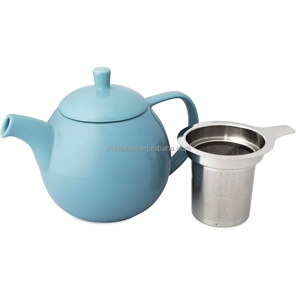 2024 Nieuwe Item Curve Kleurrijke Keramische Theepot Met Infuser 24 Oz Theepot Met Zeef Curve Theepot Infuser Mand