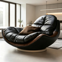 Fauteuil de loisirs en cuir en forme de coquille, bicolore, en cuir véritable, avec coussin, pour villa, hôtel, salon, salle de séjour