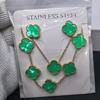 Gelang dan kalung bermotif semanggi empat daun 15mm berlapis baja tahan karat berkualitas tinggi, elegan, dan mewah.