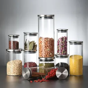 キッチン食品貯蔵ガラス瓶ステンレス鋼蓋付きガラス瓶蓋容器付きガラス瓶