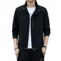 Veste décontractée pour homme vert olive à col montant et fermeture éclair, manteau élégant avec poches obliques et détails à boutons-pression