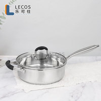 Panci Saus Induksi Serbaguna dari Pabrik LECOS, Panci Penggorengan Baja Anti Karat Alas Datar dengan Gagang Bantu