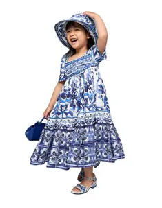 Newest 100% Cotton Short-Sleeved Girls' Dress for Kids Summer Plus Size ODM Floral Print Long Length