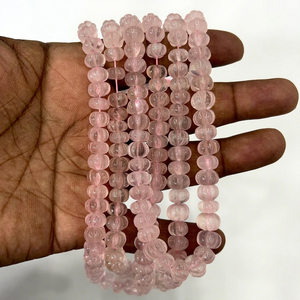 Cuentas Sueltas de Cuarzo Rosa Natural en Forma de Malón, 17 Pulgadas, Tamaño 8-10mm, Grado AAA - Product Image 1
