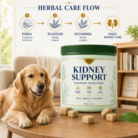 Complexe Herbal Poria Plantain Eucommia pour le Soutien Rénal des Chiens – Complément à Croquer Quotidien à la Lécithine pour les Voies Urinaires – OEM