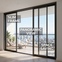 Porte coulissante moderne à cadre ultra-fin, double vitrage insonorisé, idéale pour cuisine, intérieur lumineux, salon ensoleillé et spacieux