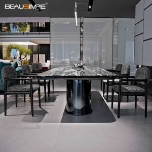 Table à manger de luxe italienne <span class=keywords><strong>Brady</strong></span> avec dessus en marbre et supports à base en métal Taille personnalisée et gravure de logo pour salle à manger haut de gamme - Product Image 2