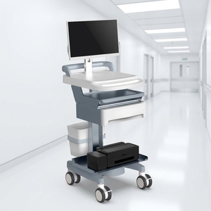 Adjustable Height Hospital Equipment <strong>Trolley</strong> with Monitor Mount <strong>Printer</strong> Shelf Drawer ABS Tray Silent Castors - Product Image 1