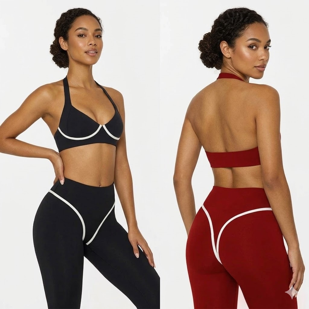 New Yoga Vest Color Blocking Halter Neck Chest Pads Women's Elastic Quick-drying High Support Sports Bra