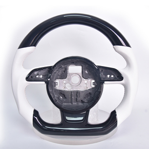 Volante in Legno Nero Lucido Modificato per <span class=keywords><strong>Audi</strong></span> RS3 S3 S4 S5, Assemblaggio Personalizzato in Pelle Scamosciata Traforata - Product Image 1