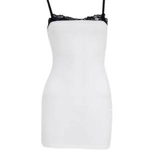 White Strapless Sheath Dress With Lace Trim Contrast Color Block Summer Fashion Mini Dress - Product Image 5