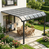 Auvent de terrasse moderne en polycarbonate courbé avec structure en aluminium, résistant aux intempéries, protection solaire et abri contre la pluie pour balcon