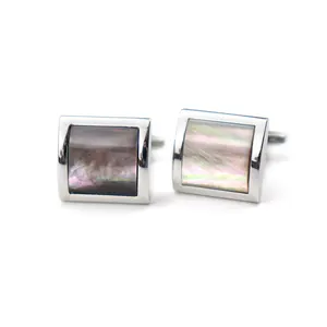 D shape Classical Style Rhodium Case Mens Brand Cufflink Custom Smokey Mother of Pearl Inlaid Luxury Cufflinks