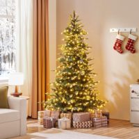 Sapin de Noël artificiel de luxe de 1,8 à 2,7 m de haut, de qualité supérieure, pré-éclairé, avec lumières LED blanc chaud, en PVC et acier, pour la décoration de la maison et des fêtes.