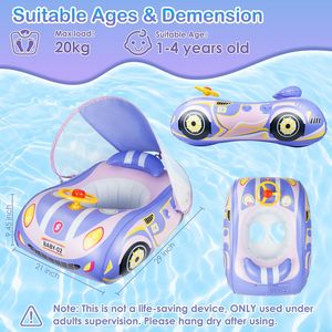 Inflatable Car Seat Ring 73x53cm With Sunshade And Horn For Children Swimming Pool Float - Product Image 5