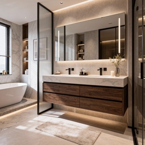 Set Completo di <span class=keywords><strong>Mobile</strong></span> <span class=keywords><strong>Bagno</strong></span> con Doppio Lavabo in Ceramica, Rubinetto, Specchio e Armadietto, Assemblaggio Modulare - Product Image 3