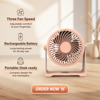 Ventilateur de bureau rechargeable USB silencieux et portable pour la maison, le bureau, la chambre à coucher, le bureau