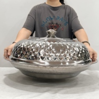 Piring Sajian Bulat Berbahan Stainless Steel dengan Tutup, Motif Berlian, Dekoratif untuk Pesta