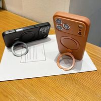 Coque de luxe en TPU avec béquille rotative pour 17 Pro Max, motif paysage urbain, finition litchi mate, antichoc magnétique, compatible charge sans fil