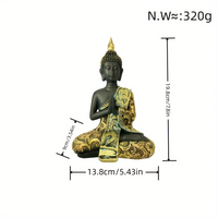 Thailändische Zen-Buddhismus Buddha-Statue in Schwarz-Gold Harz Handbemalte Kunsthandwerk-Skulptur für Heimdekoration Religiöser Stil Geschenk