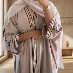 Loriya Venta al por Mayor, Último Modelo de Vestido Abaya Vintage Transpirable de Poliéster Antiarrugas, Estilo Dubái, para Mujeres Musulmanas, Abierto por Delante, para Adultos, Invierno - Product Image 3
