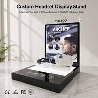 Support d'affichage personnalisé pour casque Bluetooth IA avec panneau de commande tactile, rétroéclairage LED, plateforme en acrylique et panneau d'affichage remplaçable, conception ouverte