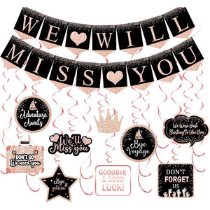 Kit de Décoration de Fête d'Adieu en Or Rose avec Bannière 'Nous Vous Manquerons' et Décorations Suspendues en Spirale pour Fête de Quittement au Bureau - Product Image 1