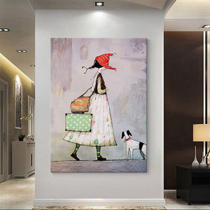 Cartoon Puppy Abstract Figure Oil Painting Hand Painted Wall <b>Art</b> For Entryway Living Room Decor - Product Image 4