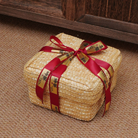 Boîte cadeau vintage en forme de panier tressé, avec poignée, pour festival, maison, avec couvercle, boîte de rangement