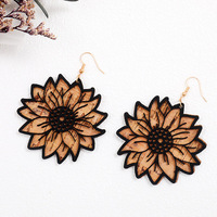 Boucles d'oreilles tendance vintage en cuir géométrique hypoallergéniques, pendentifs tournesol, feuilles et tête de bœuf, bijoux bohèmes uniques faits à la main pour femmes