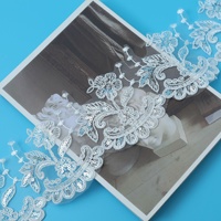 Voiles de mariage de mariée blancs de 9cm Bordure de dentelle brodée avec paillettes LT2770B