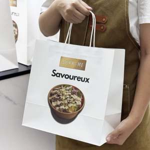 Sacs en papier kraft biodégradables écologiques personnalisés avec poignée pour la vente à emporter des restaurants - Product Image 2