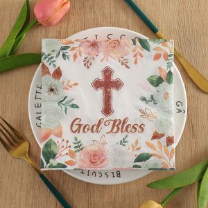 Floral Disposable Napkins With Cross Design For Party 330mm 20 Sheets Per Pack - Product Image 2