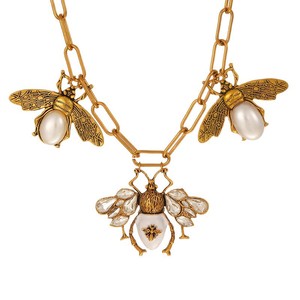 Collier Pendentif Abeille Thème Insectes Tendance Rétro avec Perle d'Eau Douce, Chaîne en Cuivre Plaqué Or 18 carats, Ensemble Unisexe, Cadeau - Product Image 5