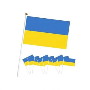 Custom 12x18 Inch Polyester Blue Yellow Mini Ukrainian National Small Stick <b>Flag</b> Ukraine Hand Held <b>Flag</b> - Product Image 3