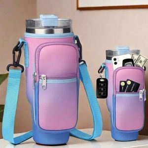 Bouteille d'eau isotherme en néoprène de 40 oz avec pochette zippée, poche avant et sangle – Cadeau original - Product Image 1