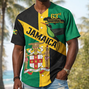 Jersey Bisbol Jamaika Hari Ke-64 Hari Kemerdekaan Kebanggaan Jamaika Kemeja Bisbol Poliester Kasual Pria Berkualitas Tinggi - Product Image 1