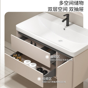 Italian Titanium Honeycomb Aluminum Bathroom Vanity <b>With</b> Ceramic Integrated Basin And <b>Drawers</b> - Product Image 5