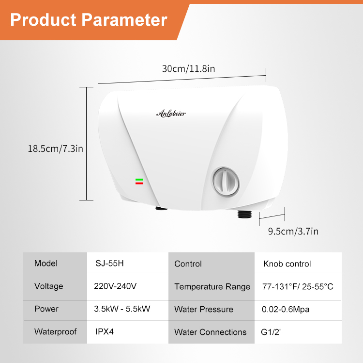 Factory price small size 5500W horizontal temperature control instant electric water heater