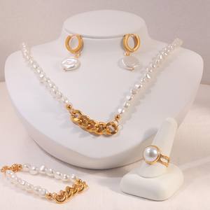 جديد رائج البيع قلادة اللؤلؤ مجموعة القرط فستان الزفاف اكسسوارات الموضة مجموعة المجوهرات بالجملة - Product Image 4