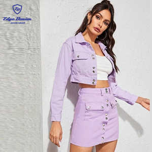 New Arrival Single Breasted Purple Wash Button Front Women <strong>Crop</strong> <strong>Denim</strong> <strong>Jacket</strong> - Product Image 1