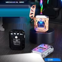 Briquet rechargeable USB coupe-vent en métal à double arc mécanique de type C avec éclairage COB pour cigarettes, cadeaux