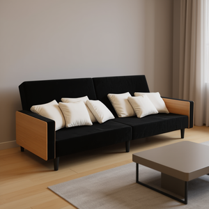 Black Velvet <b>Sofa</b> <b>Bed</b> Medium Size Wood <b>Frame</b> 3 Seater Living Room Furniture Midcentury Modern Design - Product Image 2