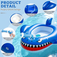 Lot de 2 flotteurs de piscine gonflables en PVC en forme de requin avec 2 pistolets à eau pour les jeux d'eau estivaux des enfants