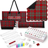 Geling - Offre Spéciale Noël - Ensemble de Mahjong Américain de Luxe à Carreaux Écossais - Fabrication Artisanale - Jeu de Tuiles Mahjong avec Sac de Transport